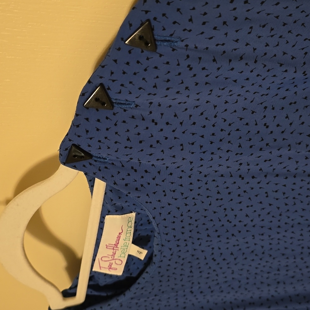 Vintage Jane Schaffhausen 1970-80s Dress Royal Blue/Black Triangle 4/Small Belle